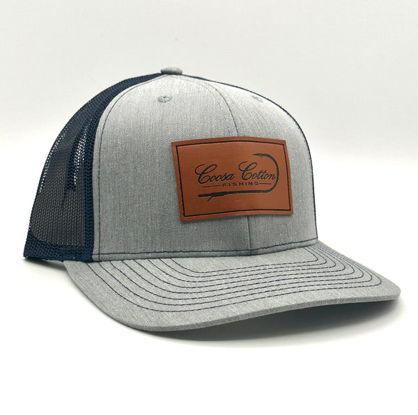 Leather Patch Trucker Hat- Heather Grey/ Navy – Coosa Cotton