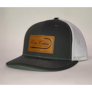 Leather Patch Trucker Hat- Charcoal / White