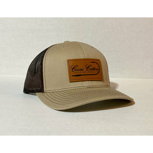 Leather Patch Trucker Hat- Khaki/ Coffee