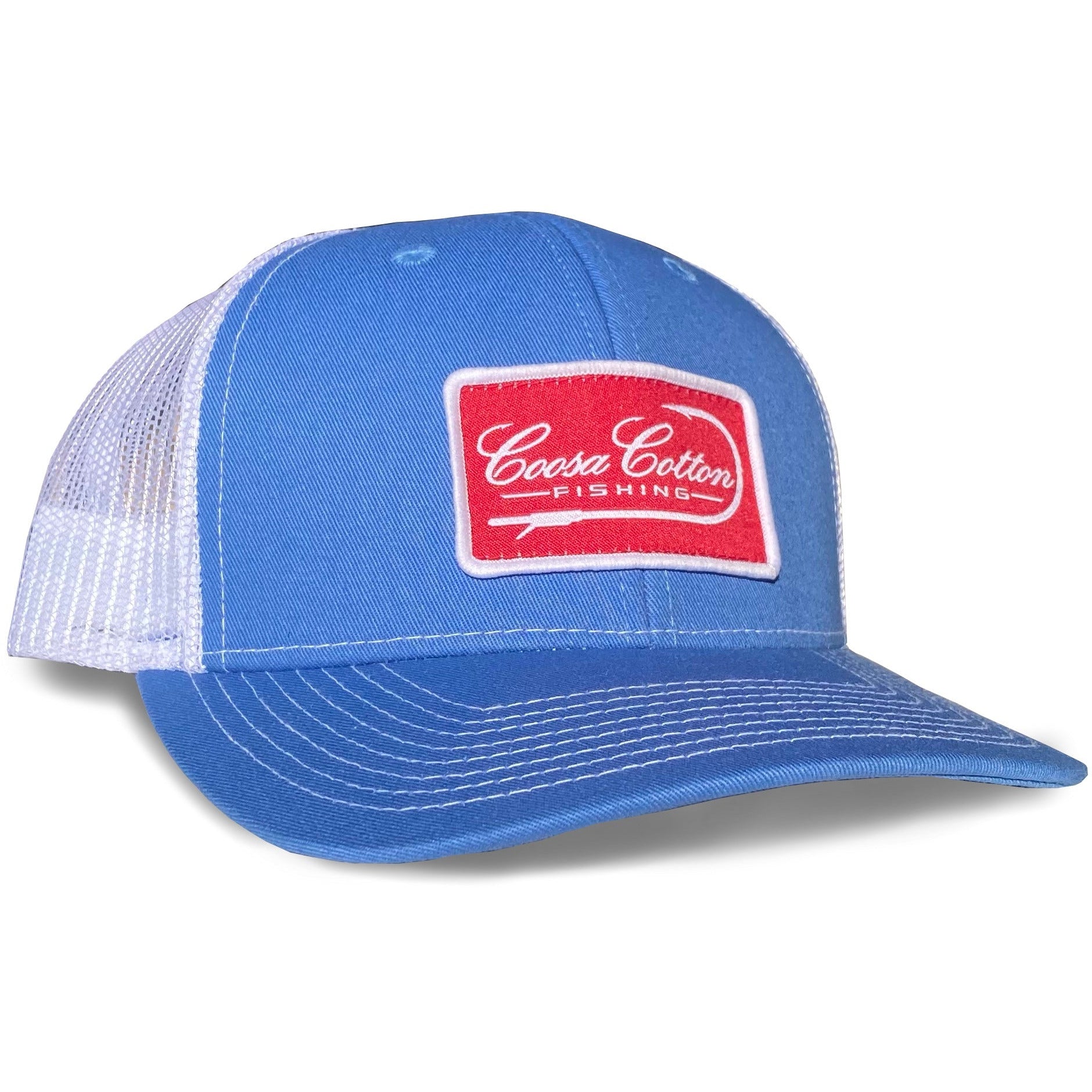 Columbia Blue / White Trucker Hat Woven Patch Coosa Cotton
